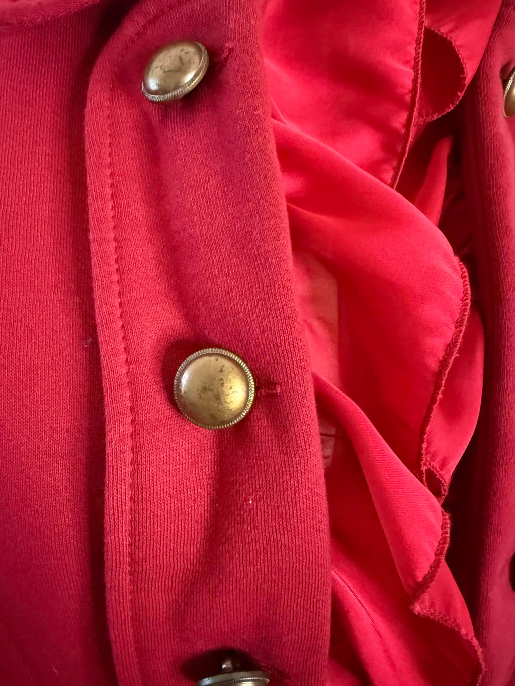 Montana Co. Red Ruffled Button-Up Jacket