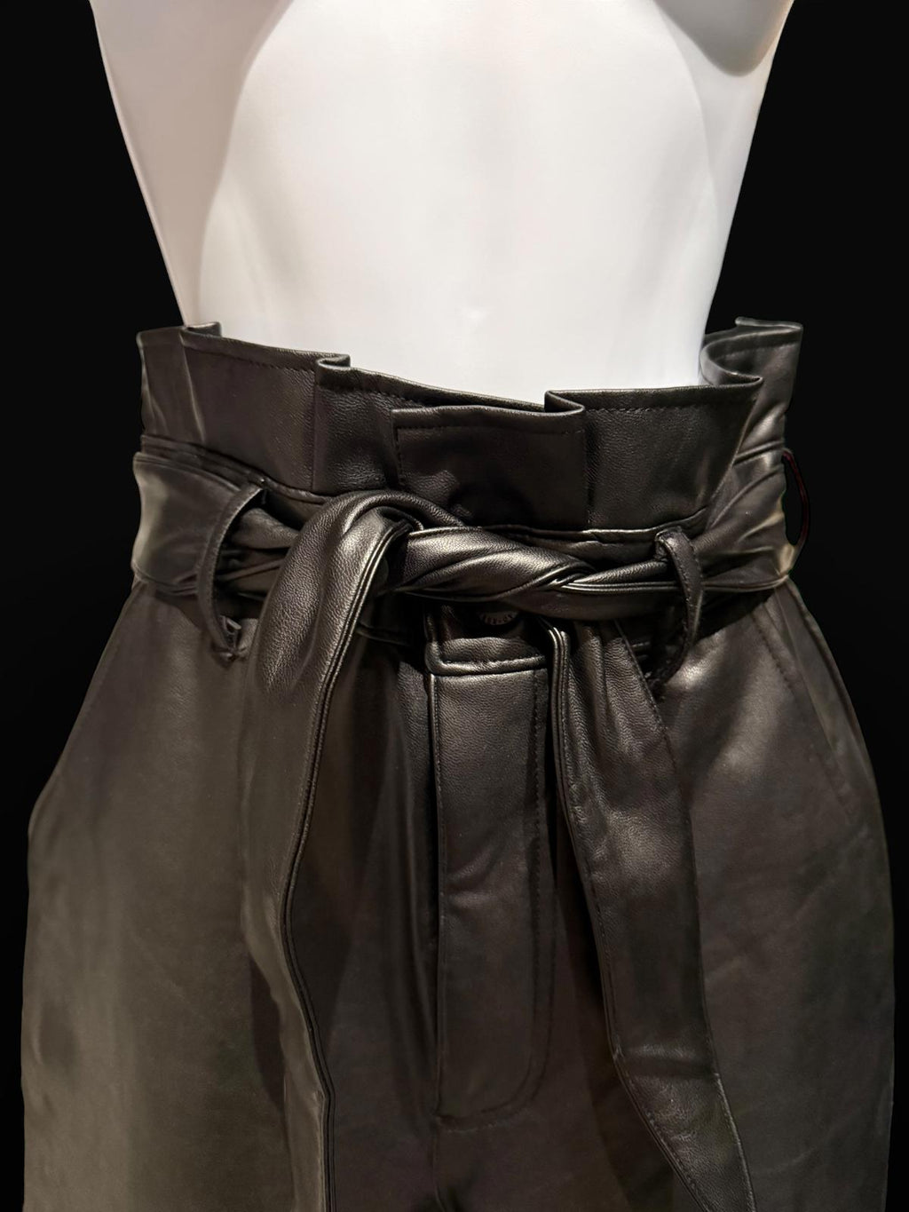 Abercrombie & Fitch High Waist Black Faux Leather Paperbag Pants with Belt