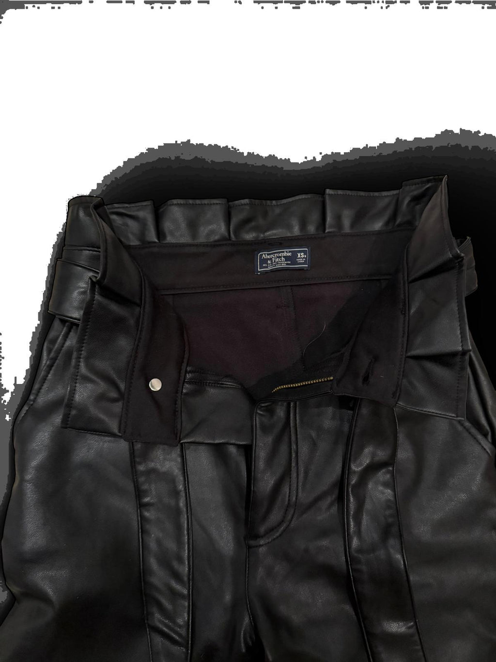 Abercrombie & Fitch High Waist Black Faux Leather Paperbag Pants with Belt