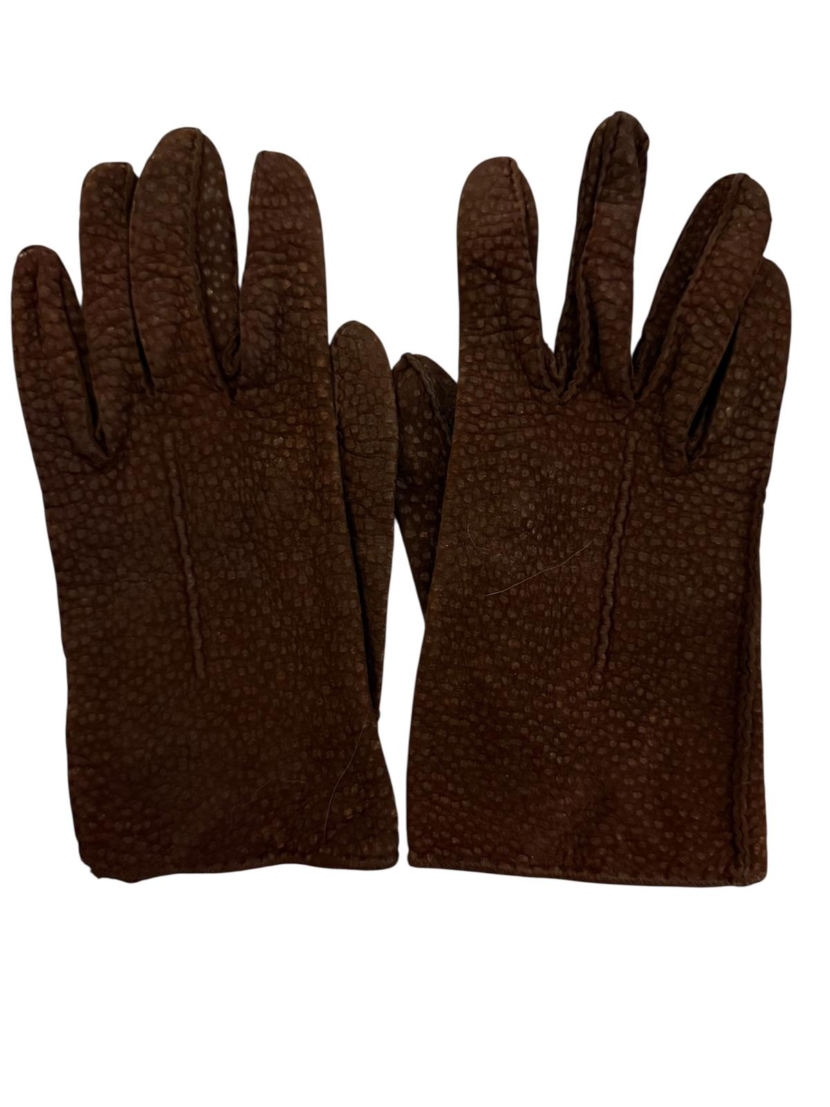 Brown Textured Suede Leather Gloves Size 7 1/4