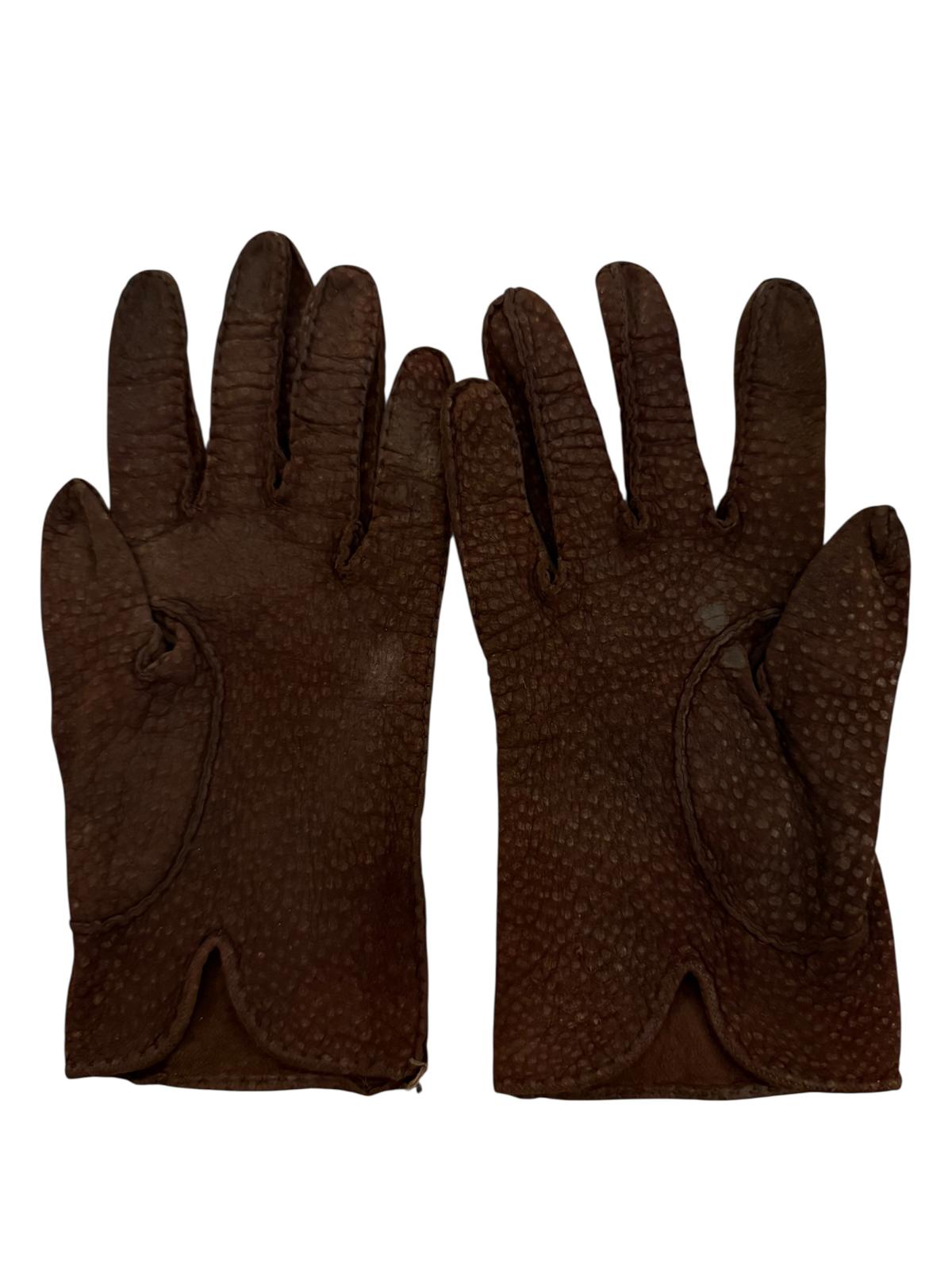 Brown Textured Suede Leather Gloves Size 7 1/4