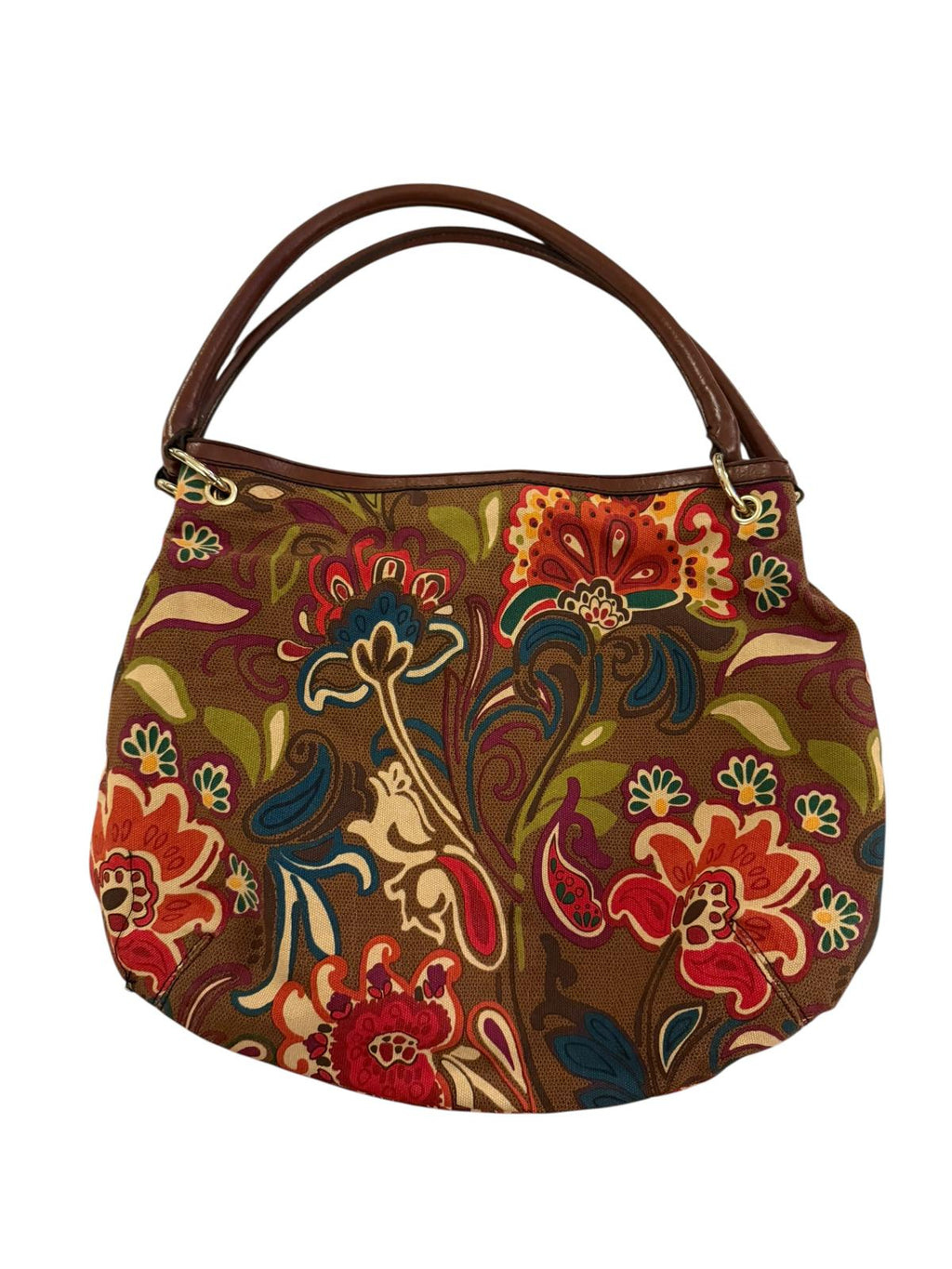 Relic Brown Floral Patterned Shoulder Bag with Leather Handles