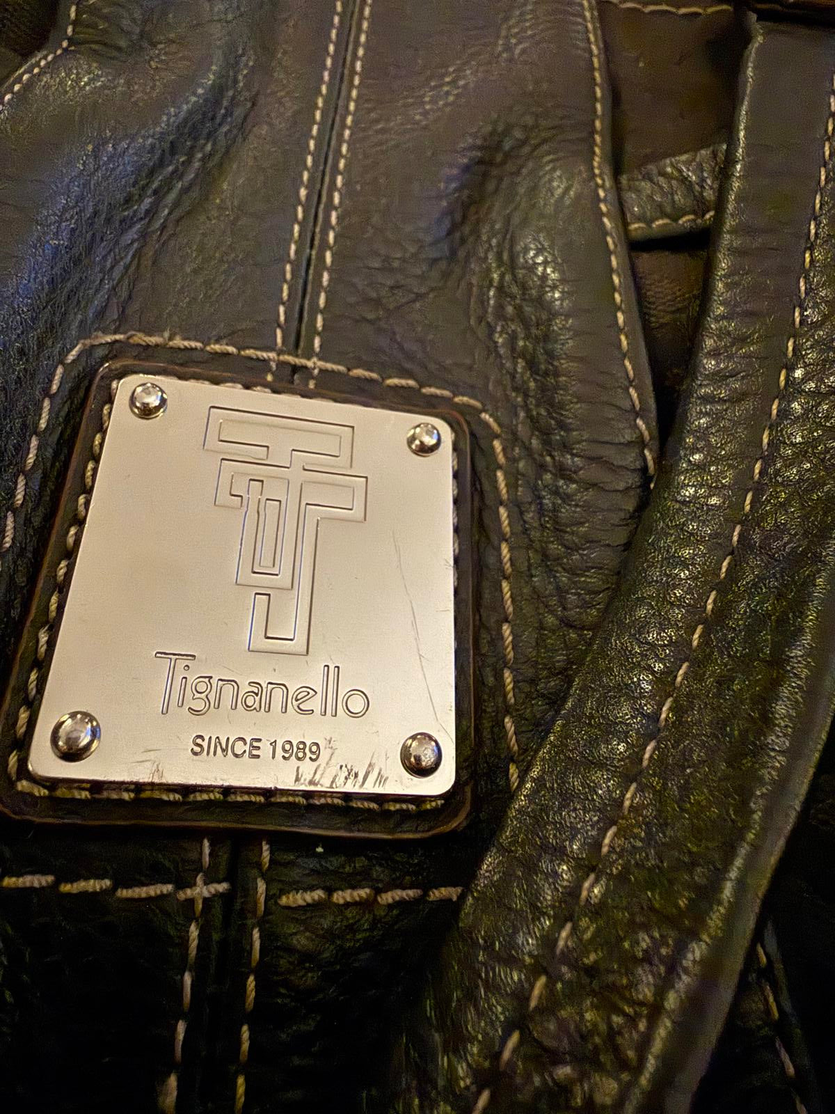 Tignanello Black Patterned Shoulder Bag