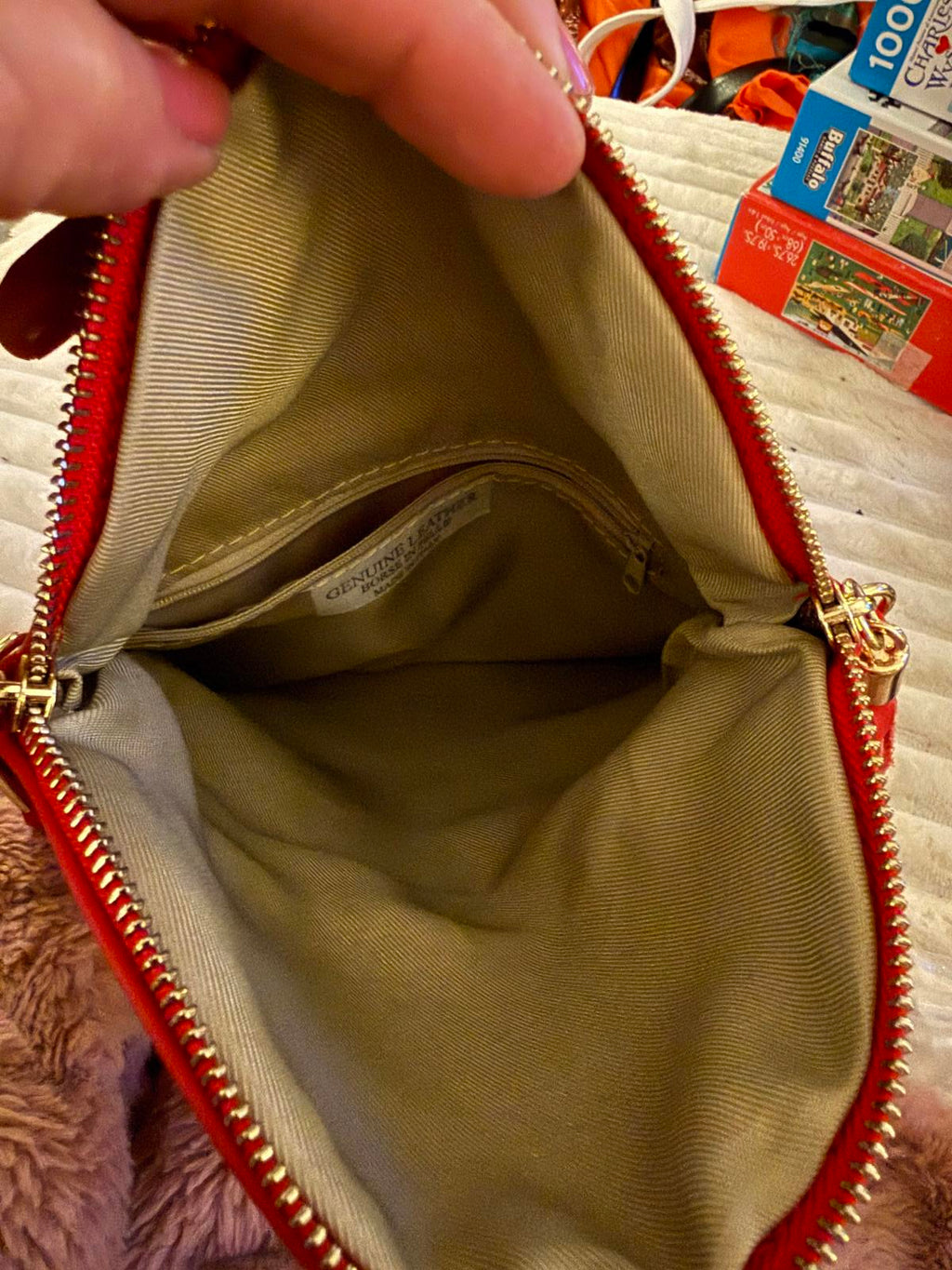 Red Crossbody Italian Leather Bag with Tassel Detail