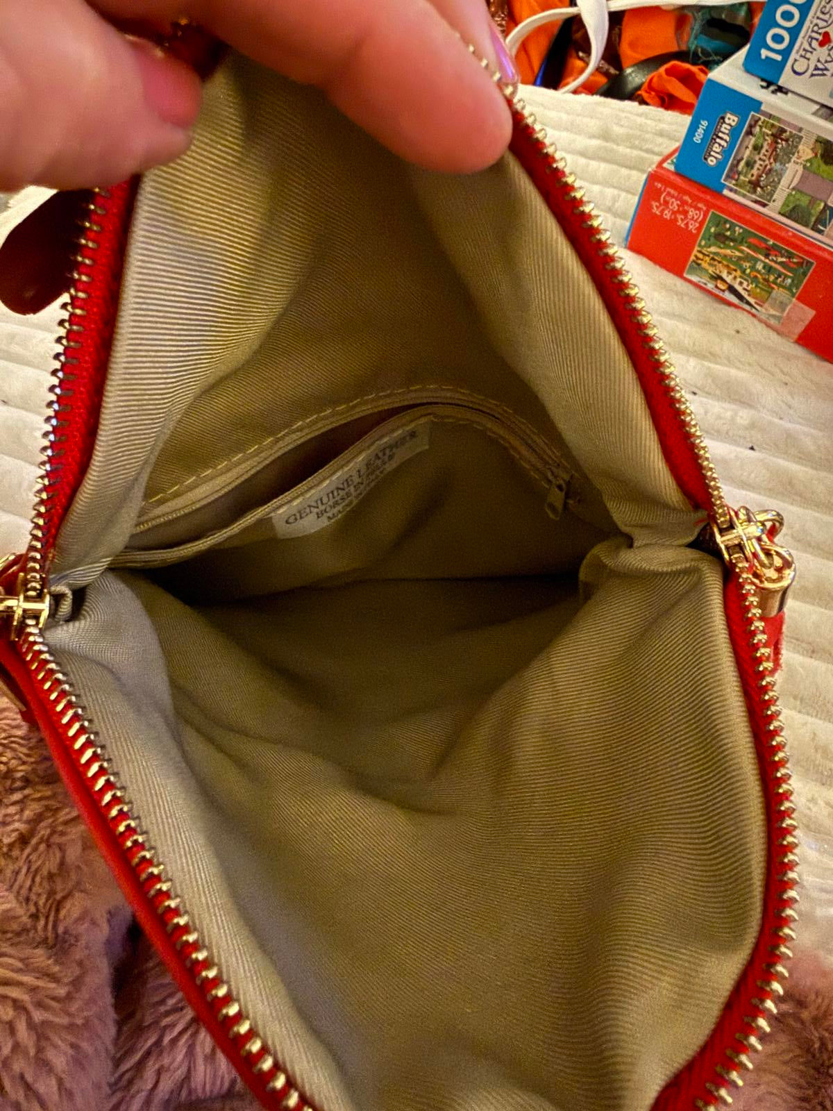 Red Crossbody Italian Leather Bag with Tassel Detail