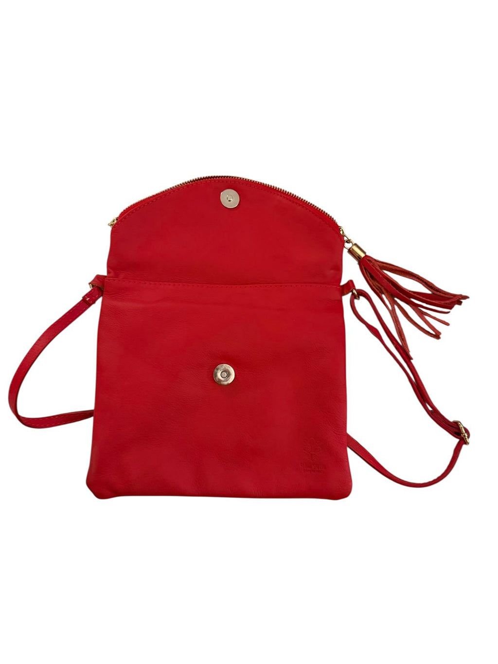 Red Crossbody Italian Leather Bag with Tassel Detail