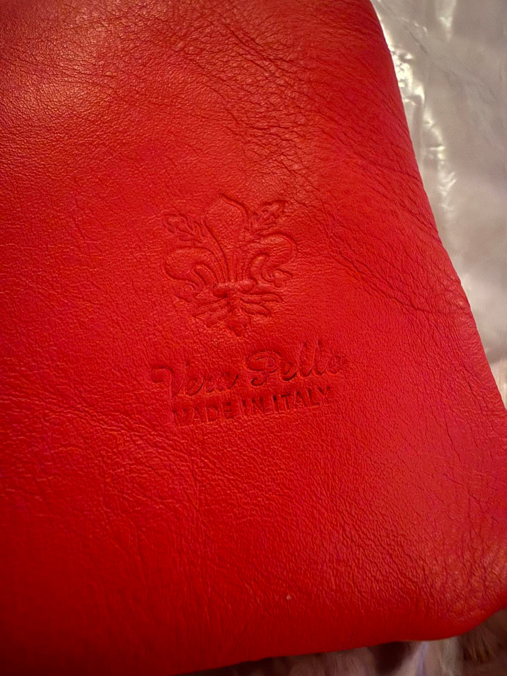 Red Crossbody Italian Leather Bag with Tassel Detail