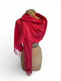 Red Pashmina Silk Blend Shawl Scarf with Fringe