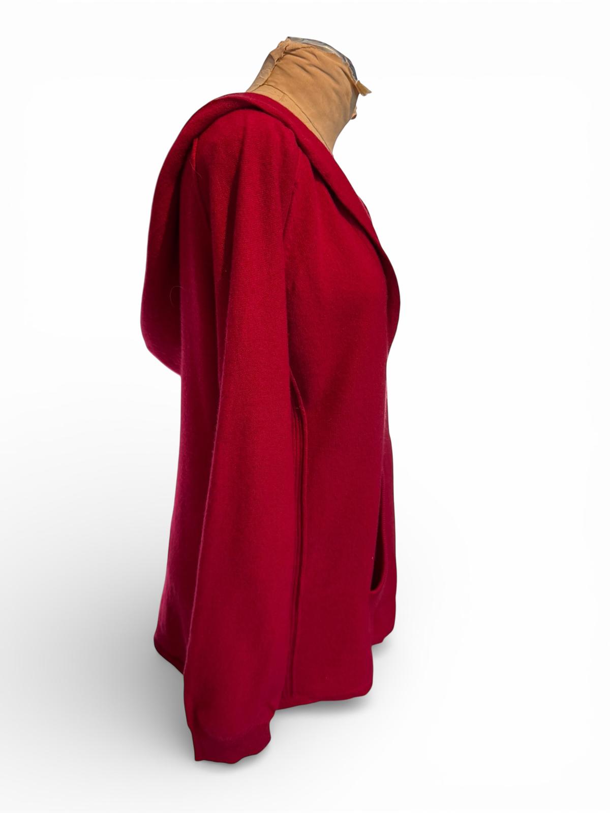 Red Hooded Pullover Sweater with Front Pocket
