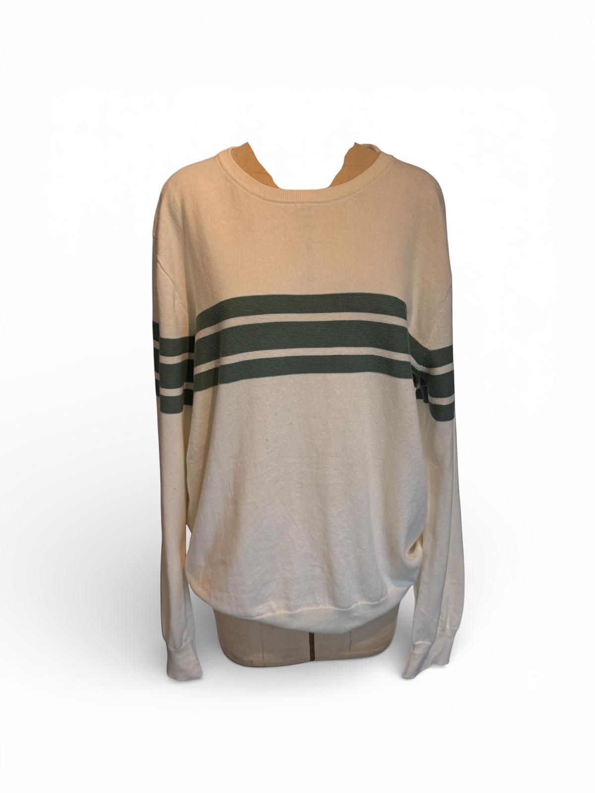 J Crew Cream Long Sleeve Sweater with Green Stripes