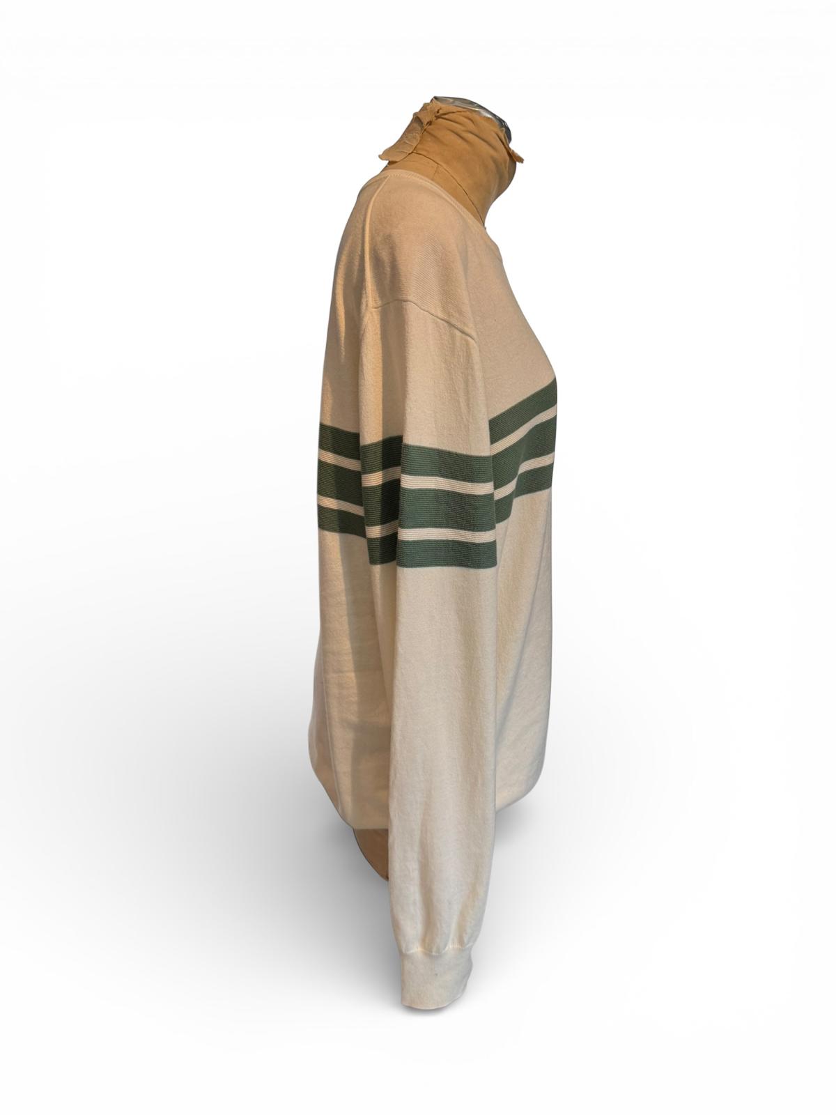 J Crew Cream Long Sleeve Sweater with Green Stripes