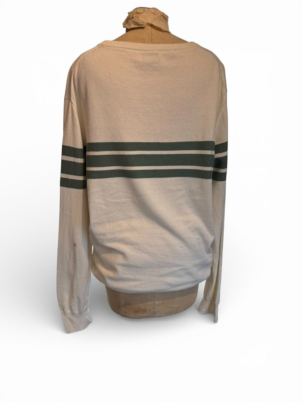 J Crew Cream Long Sleeve Sweater with Green Stripes