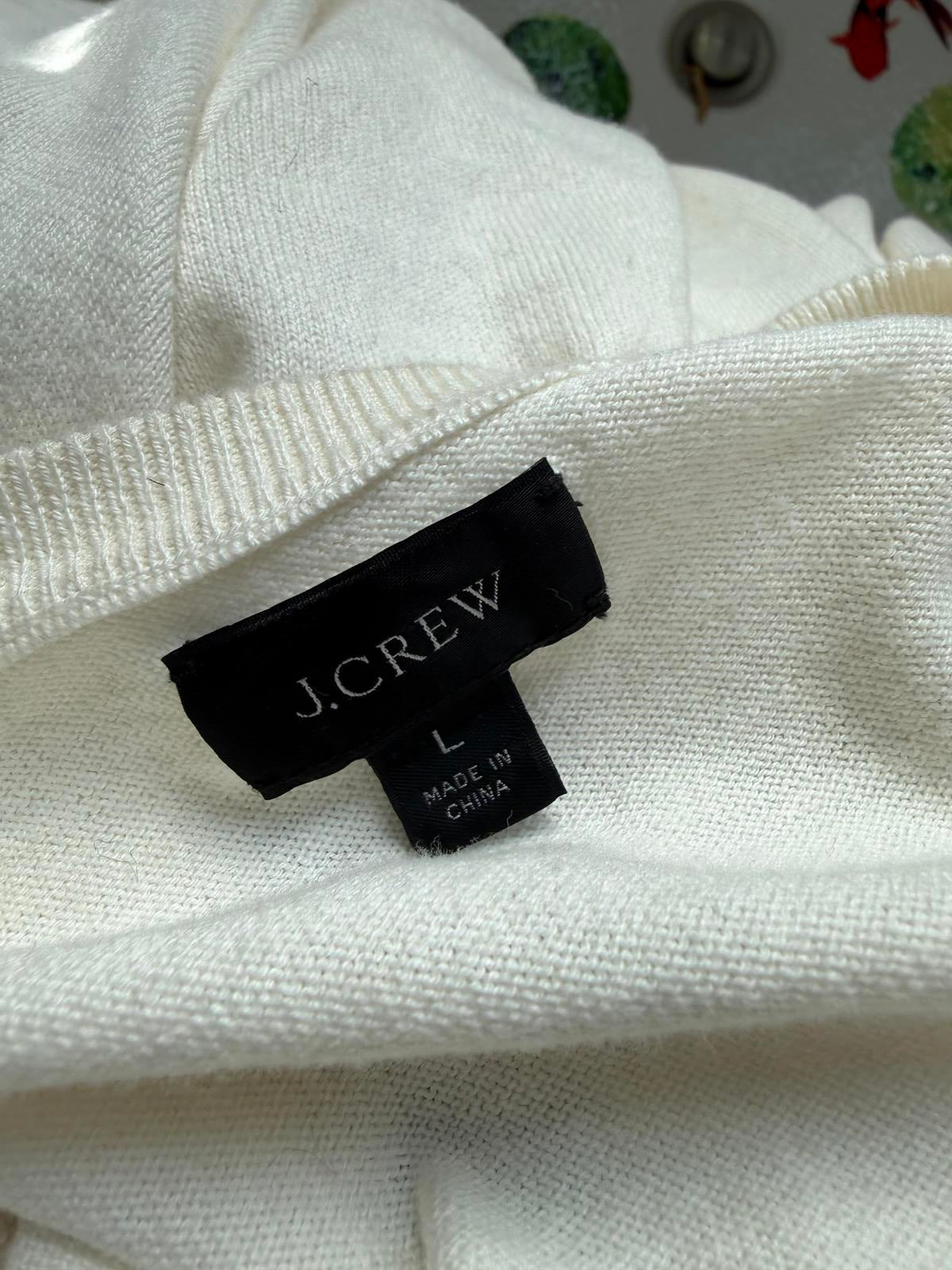 J Crew Cream Long Sleeve Sweater with Green Stripes