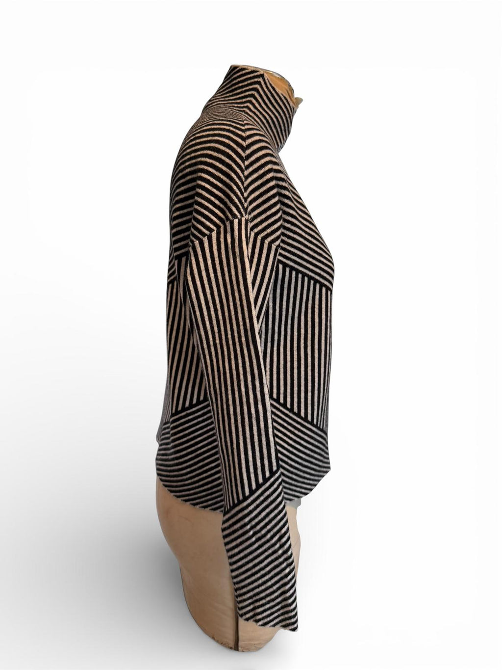 Cynthia Rowley Black and Beige Striped Turtleneck Sweater