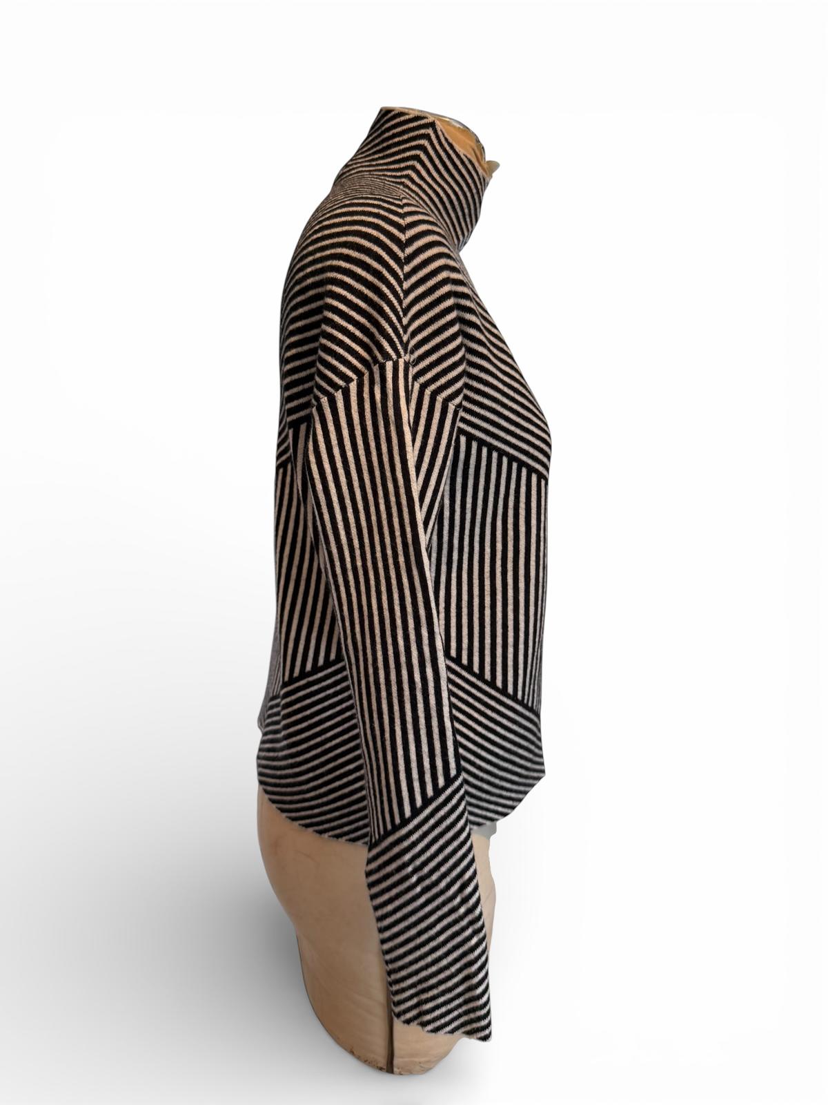 Cynthia Rowley Black and Beige Striped Turtleneck Sweater