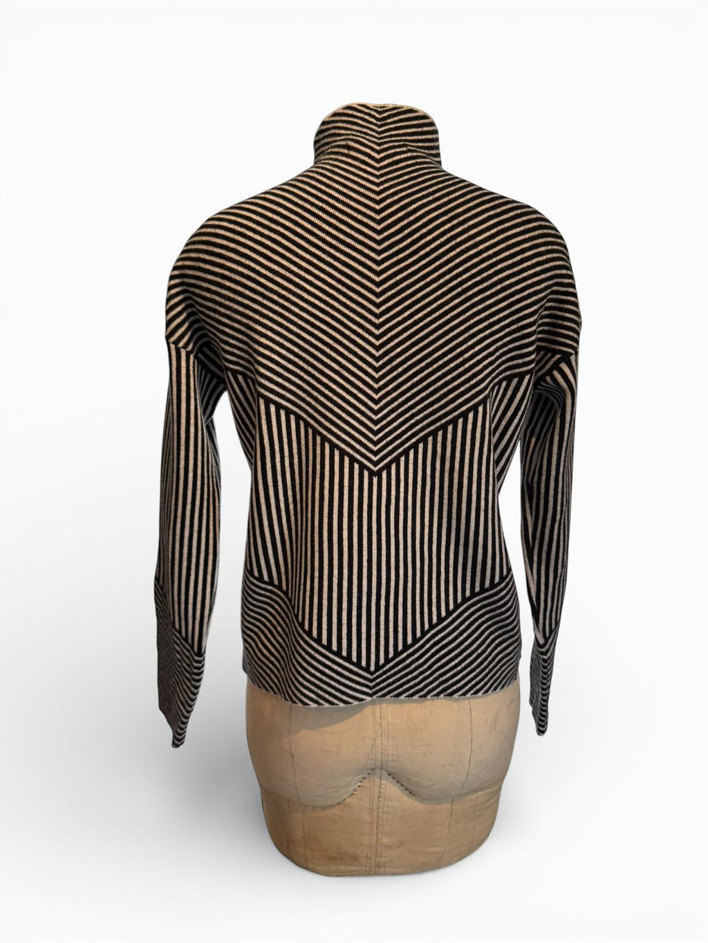 Cynthia Rowley Black and Beige Striped Turtleneck Sweater