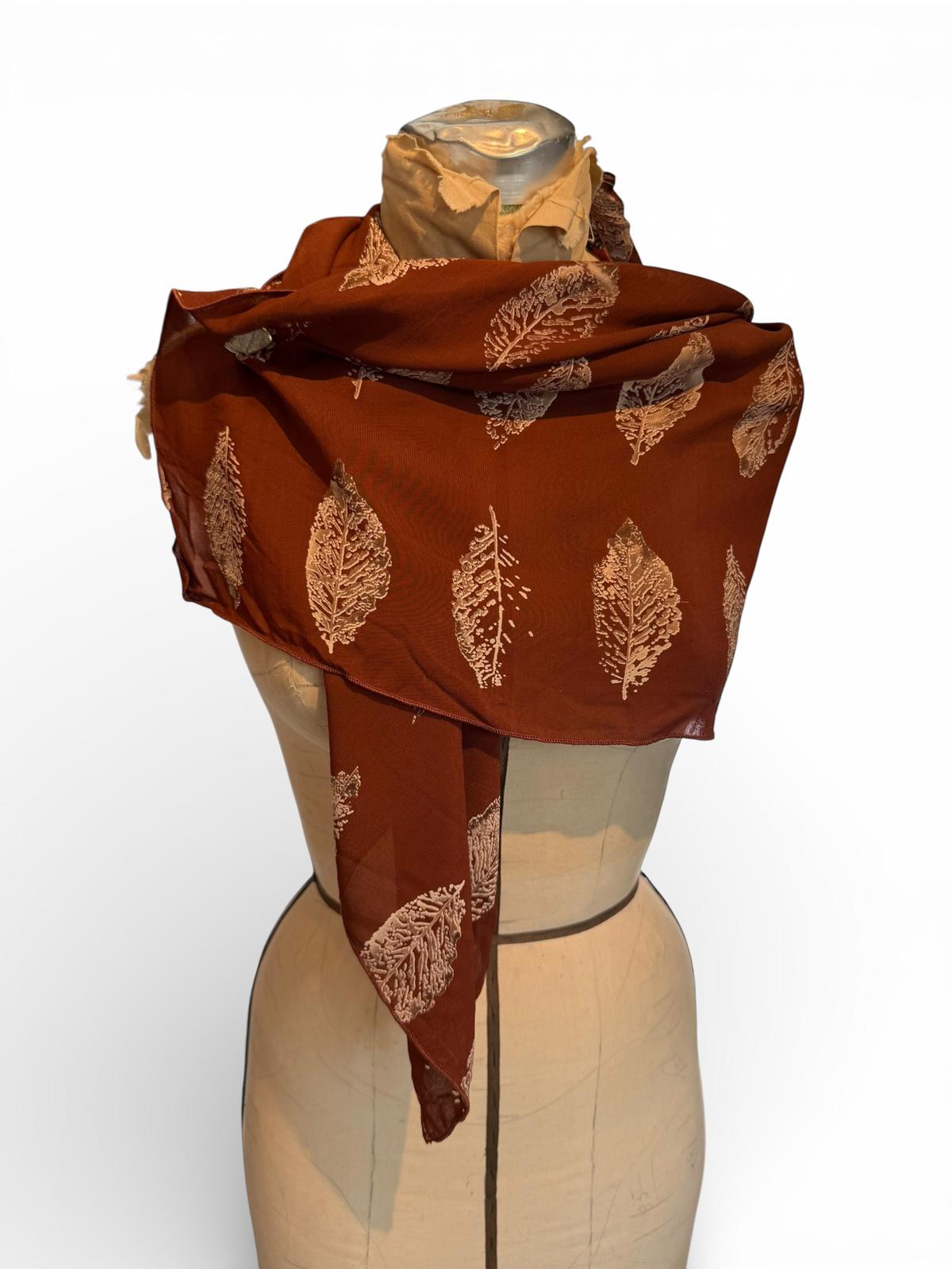 Brown Leaf Pattern Scarf