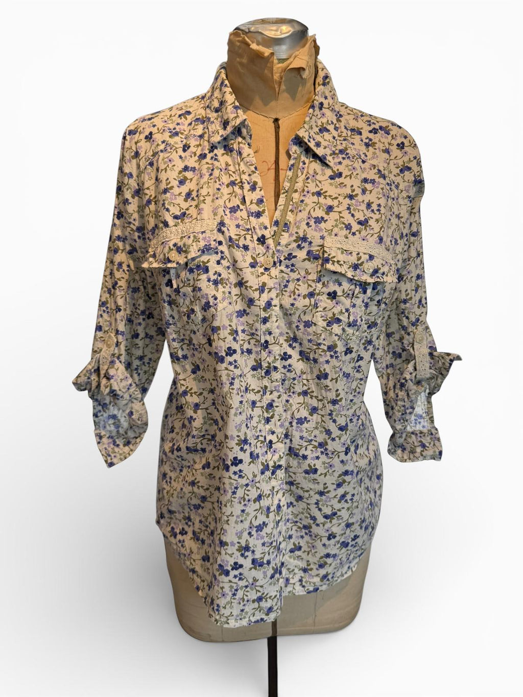 Decree Floral Print Button-Up Shirt with Roll-Tab Sleeves