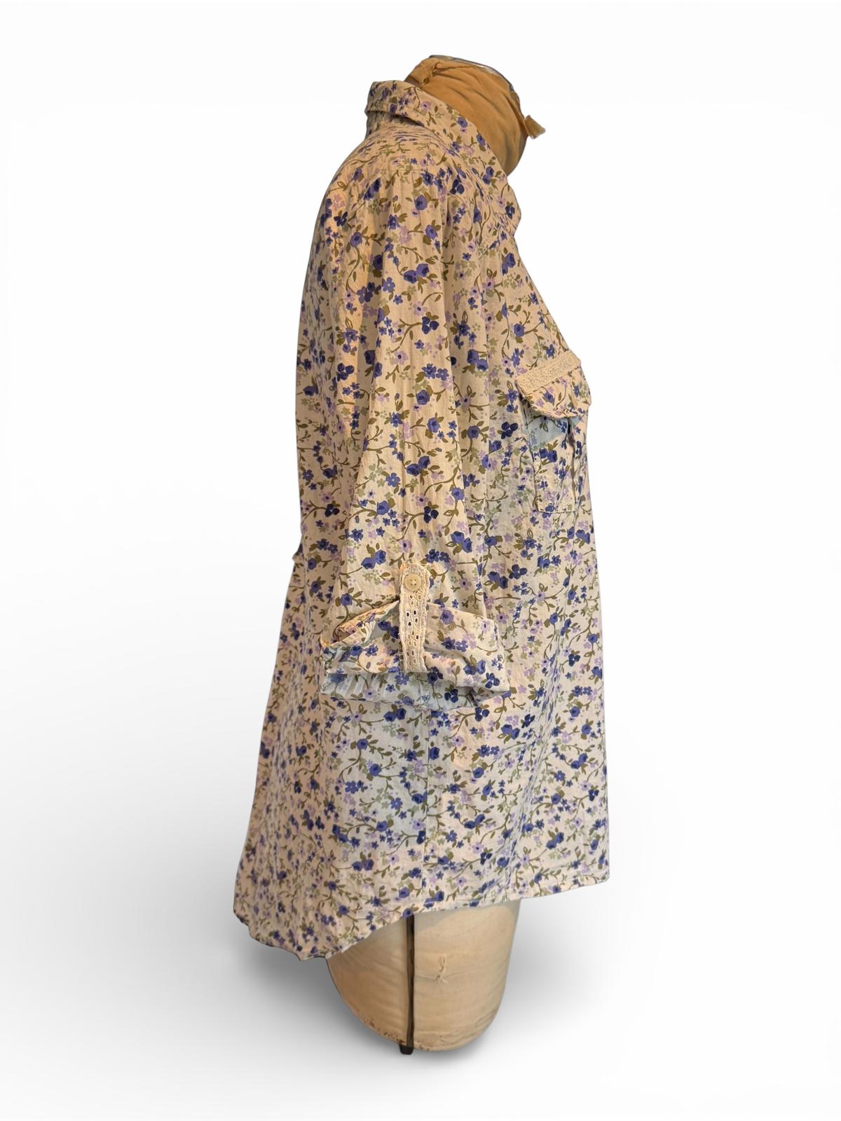 Decree Floral Print Button-Up Shirt with Roll-Tab Sleeves