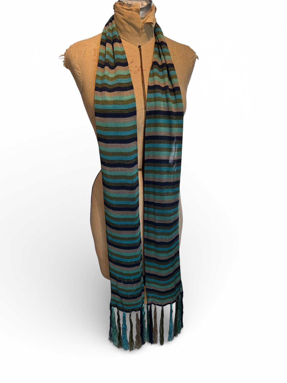 Striped Knit Scarf with Fringe