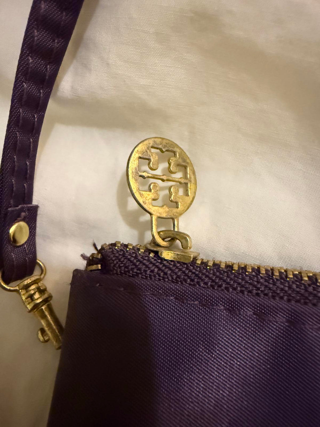 Tory Burch Purple Wristlet with Gold Logo Accent