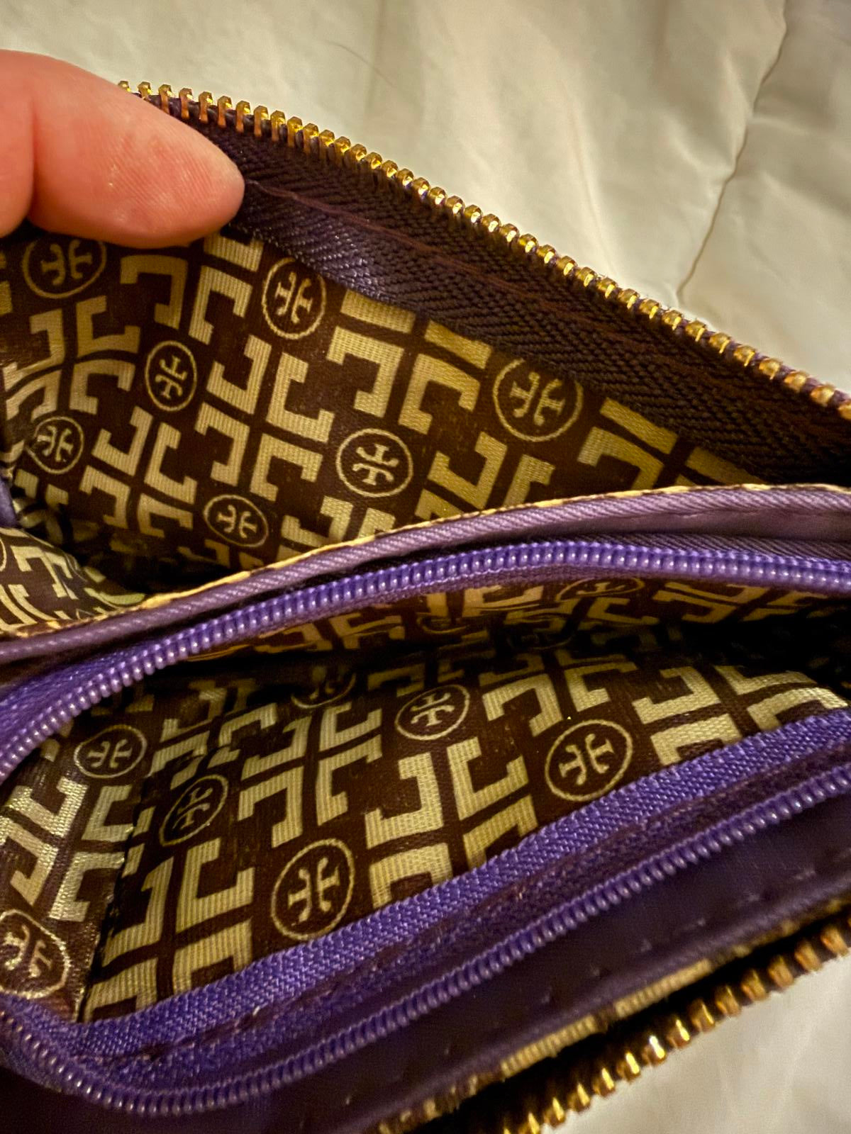 Tory Burch Purple Wristlet with Gold Logo Accent