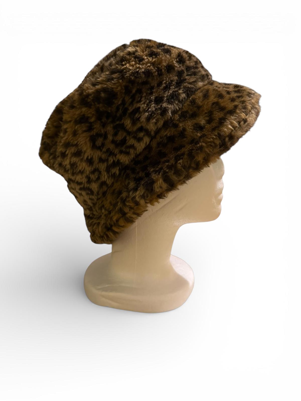 Faux Fur Leopard Print Bucket Hat