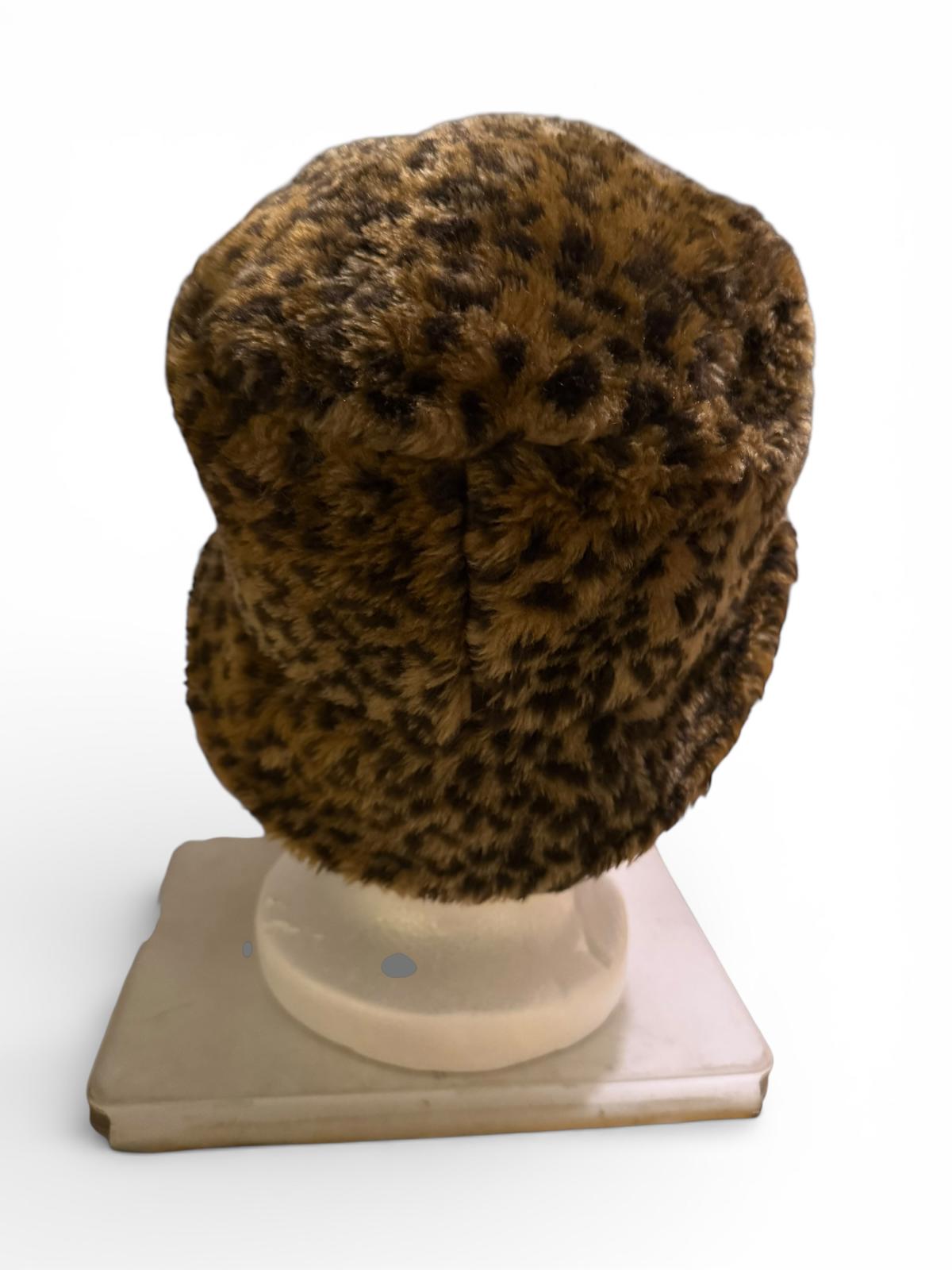 Faux Fur Leopard Print Bucket Hat
