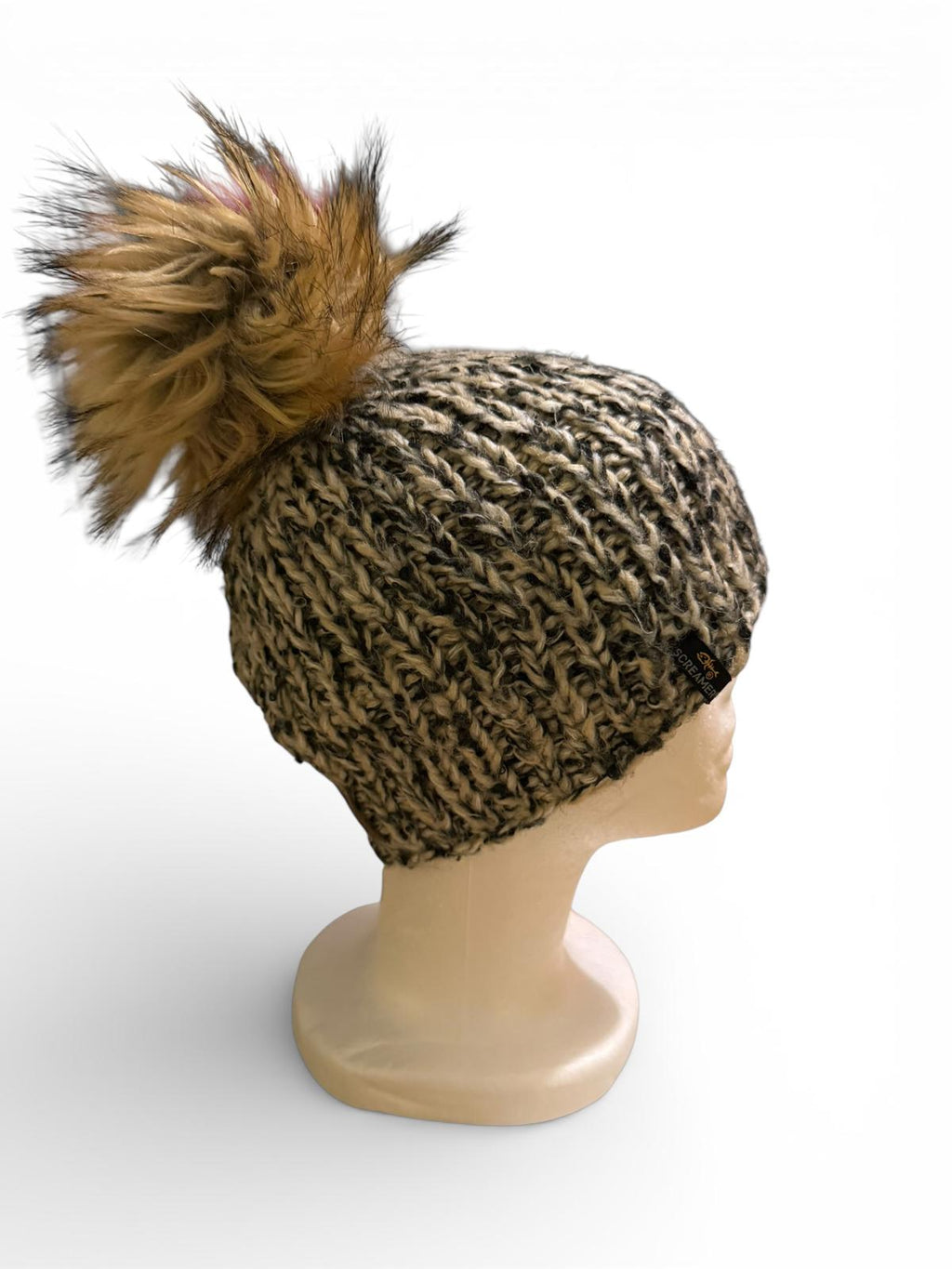 Chunky Knit Beanie Hat with Faux Fur Pom Pom