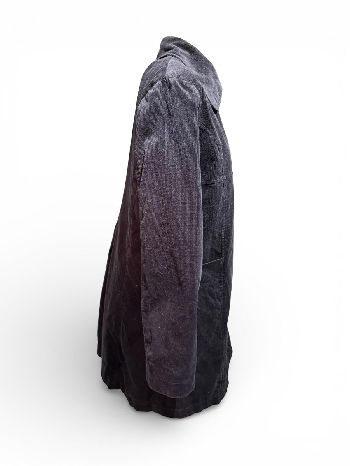 Black Corduroy Long Coat with Button Closure