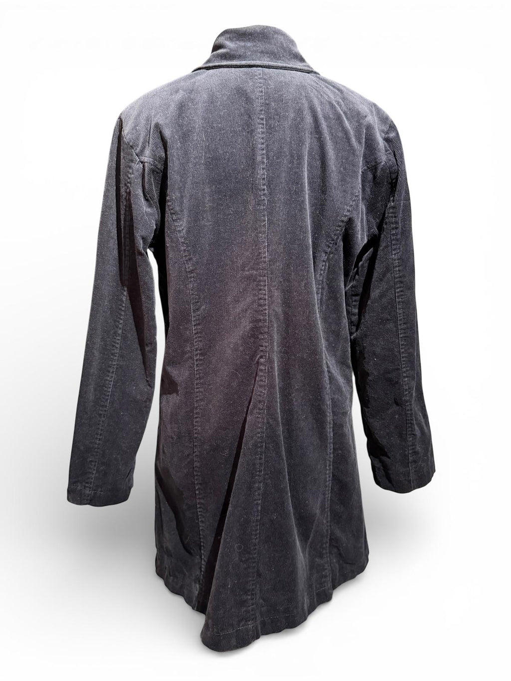 Black Corduroy Long Coat with Button Closure