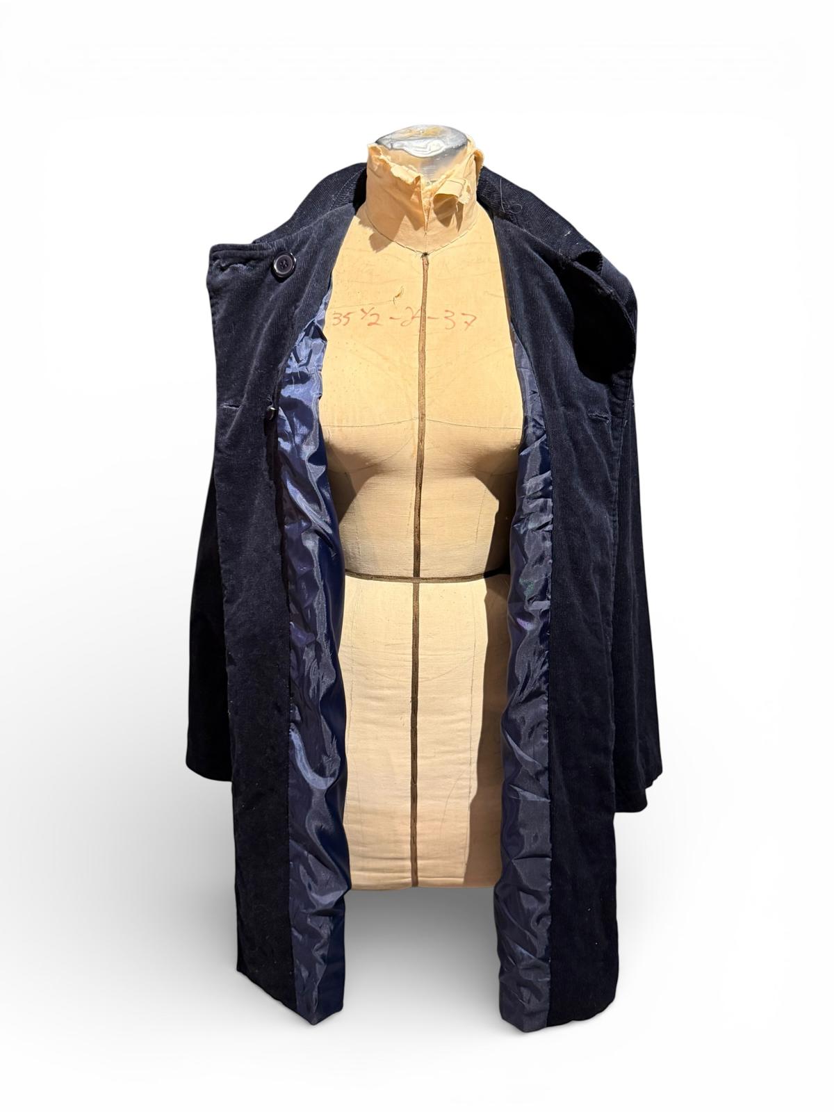 Black Corduroy Long Coat with Button Closure