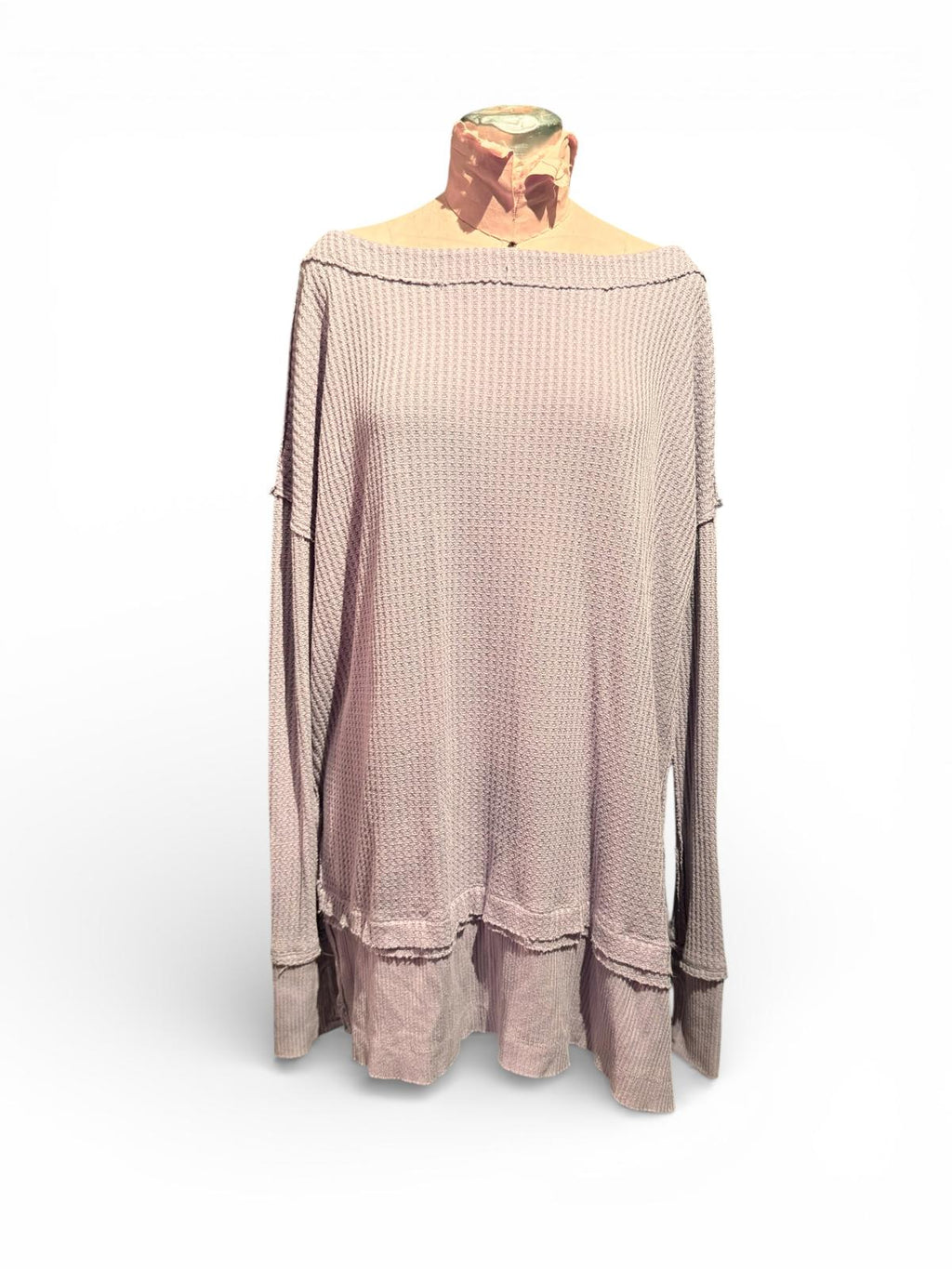 Free People Light Pink Waffle Knit Long Sleeve Tunic Top