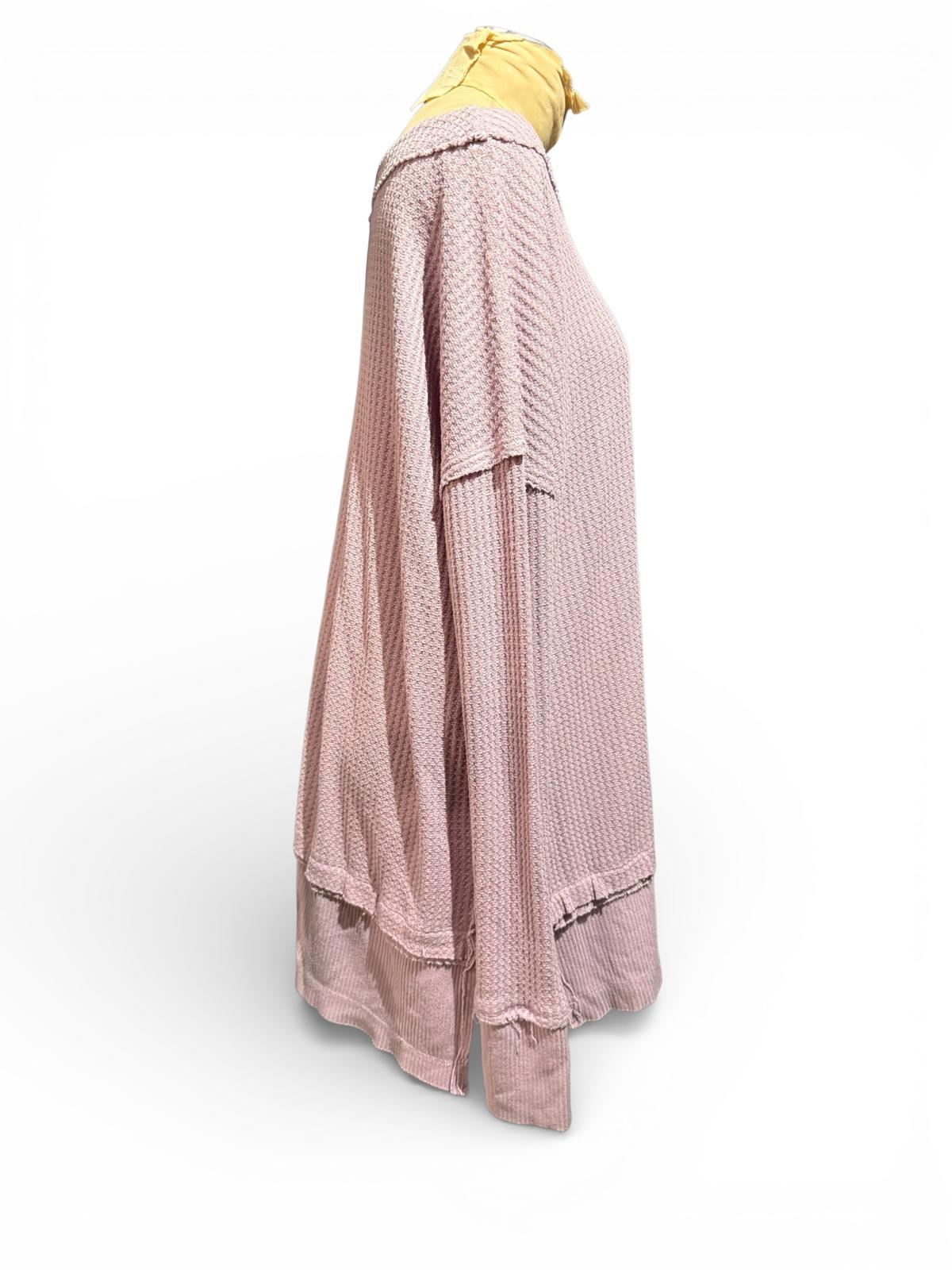 Free People Light Pink Waffle Knit Long Sleeve Tunic Top