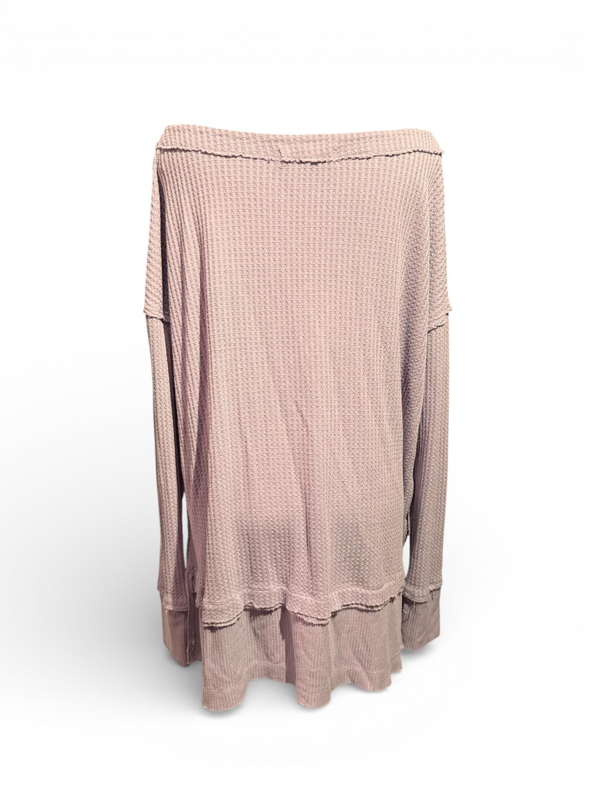 Free People Light Pink Waffle Knit Long Sleeve Tunic Top