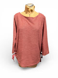 Jones New York Long Sleeve Textured Rust Pink Top with Side Tie Detail