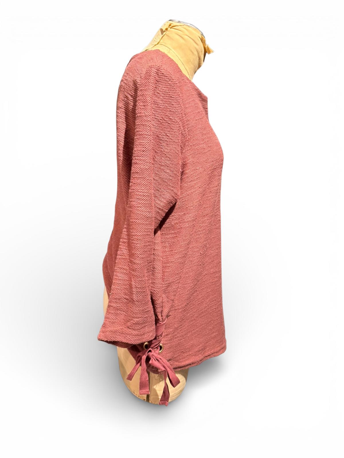 Jones New York Long Sleeve Textured Rust Pink Top with Side Tie Detail