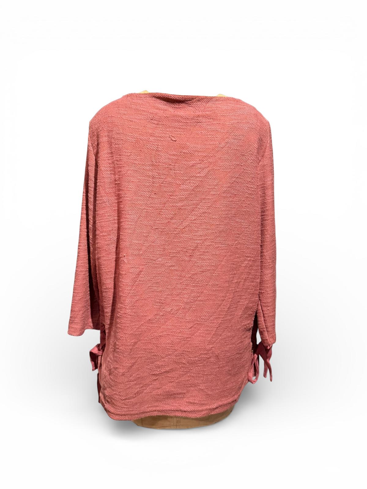 Jones New York Long Sleeve Textured Rust Pink Top with Side Tie Detail