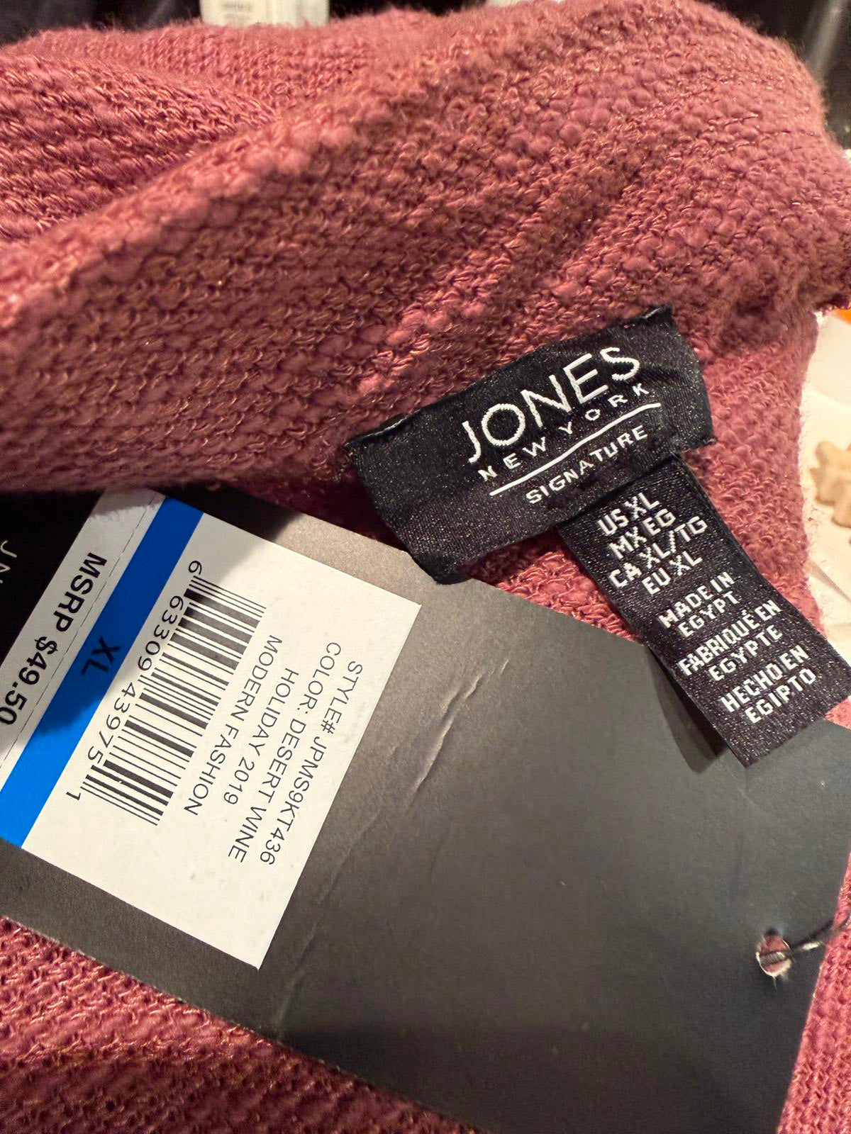 Jones New York Long Sleeve Textured Rust Pink Top with Side Tie Detail