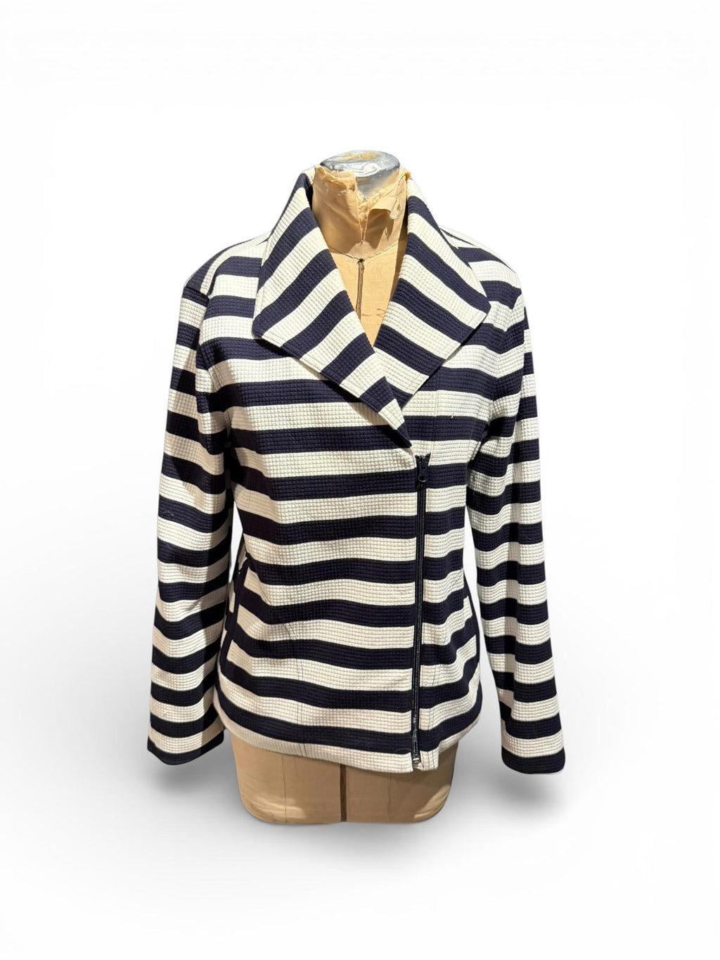 Talbots Striped Black and White Textured Jacket with Shawl Collar