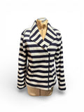 Talbots Striped Black and White Textured Jacket with Shawl Collar