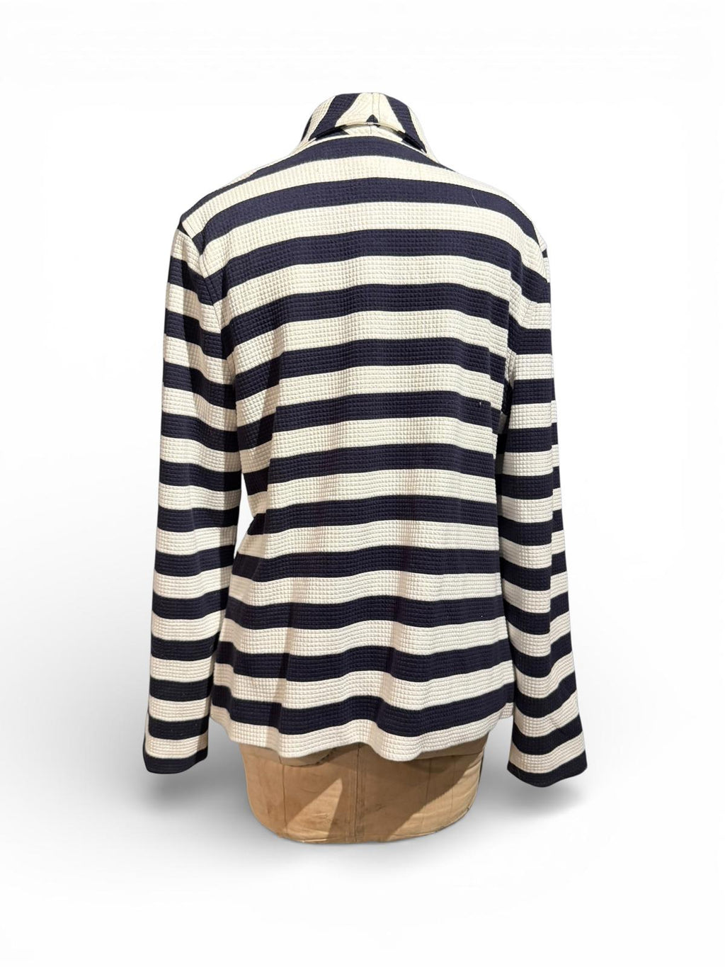 Talbots Striped Black and White Textured Jacket with Shawl Collar