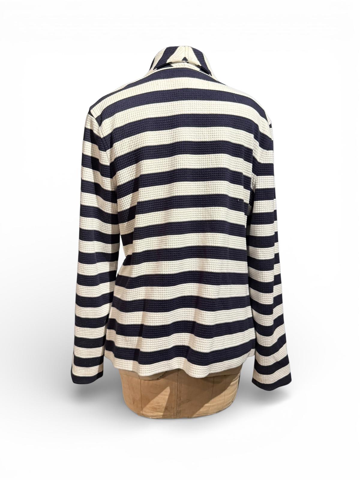 Talbots Striped Black and White Textured Jacket with Shawl Collar