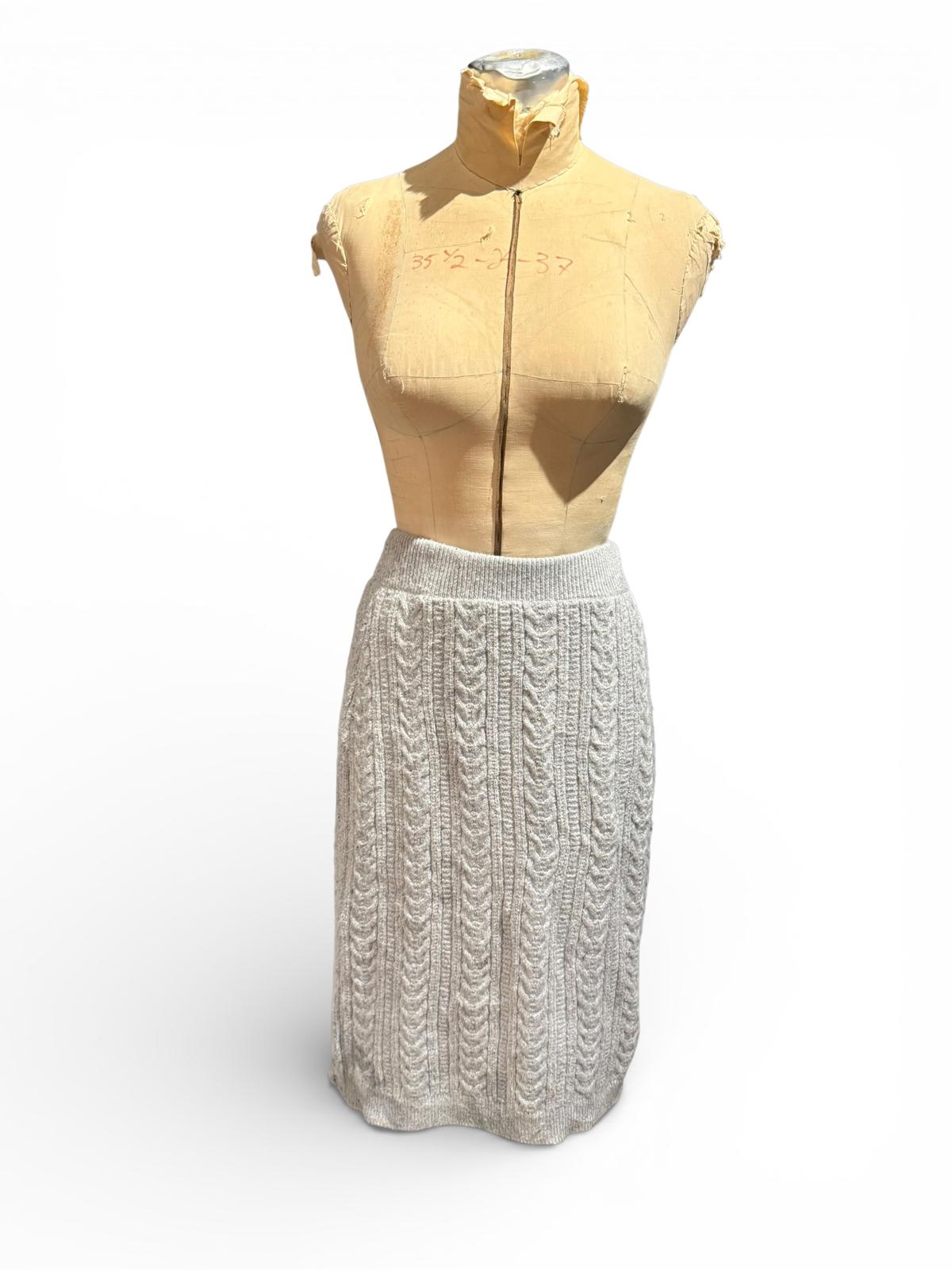 Max Studio Knit Cable Pattern Midi Skirt in Cream