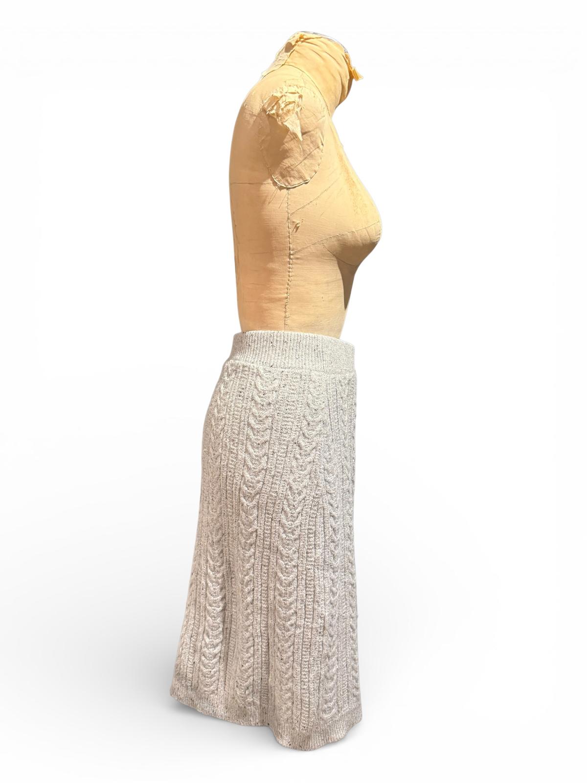 Max Studio Knit Cable Pattern Midi Skirt in Cream