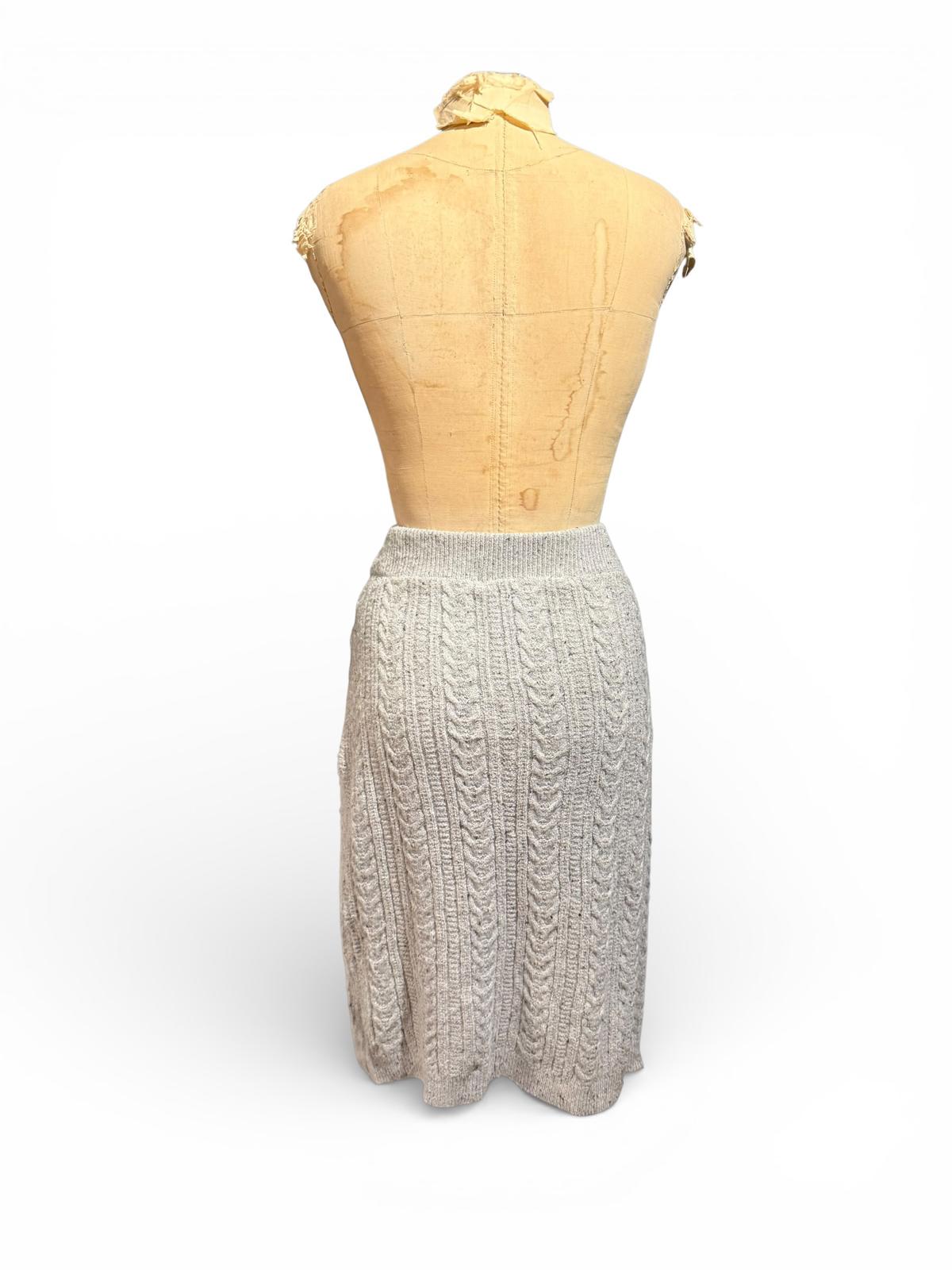 Max Studio Knit Cable Pattern Midi Skirt in Cream
