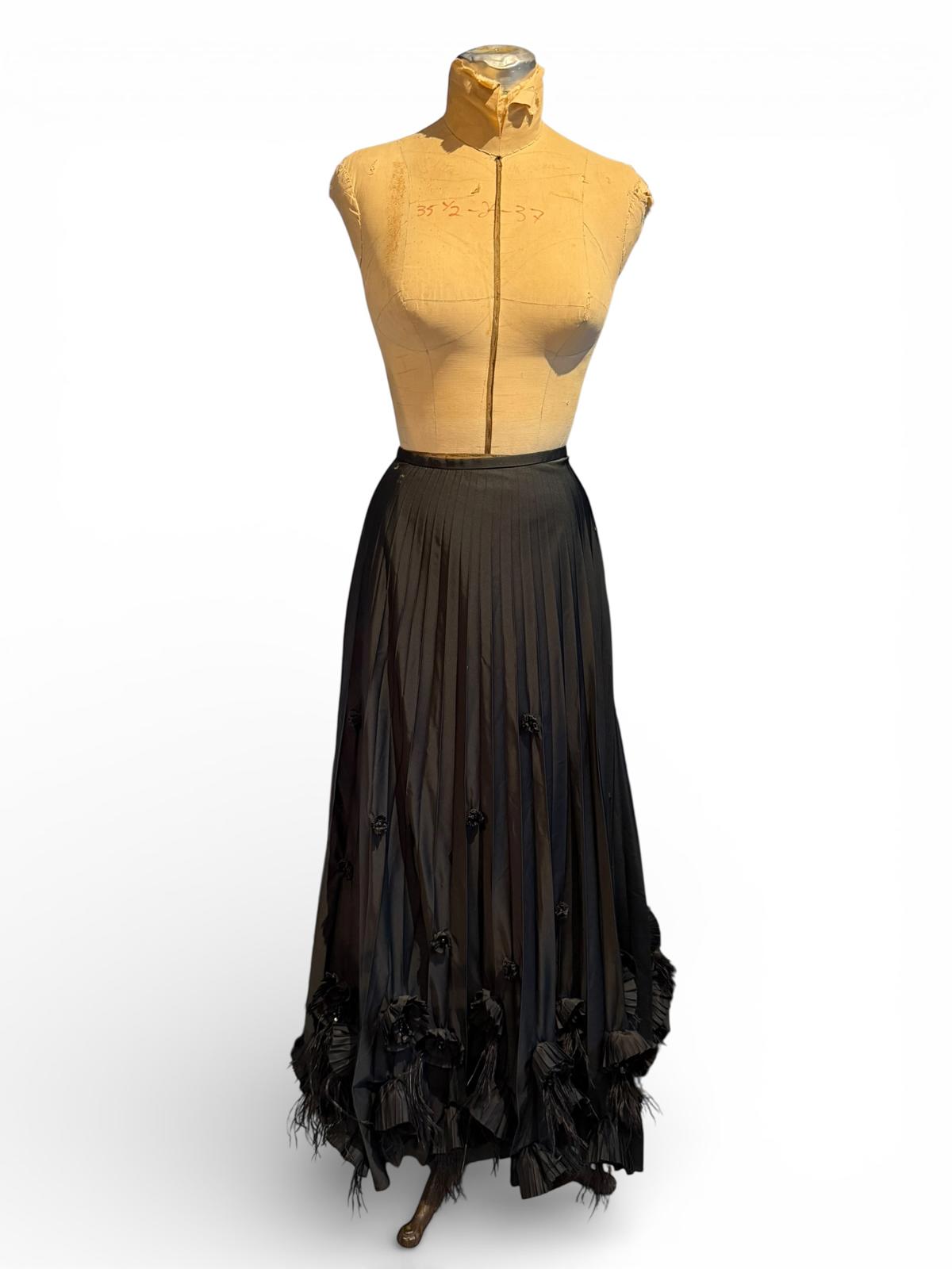 Dana Buchman Elegant Maxi Skirt w/ Pleats and Floral Detail