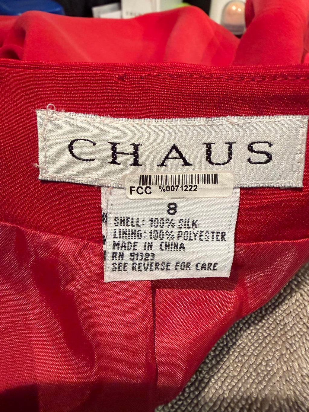 Chaus Red Knee-Length Silk Pencil Skirt