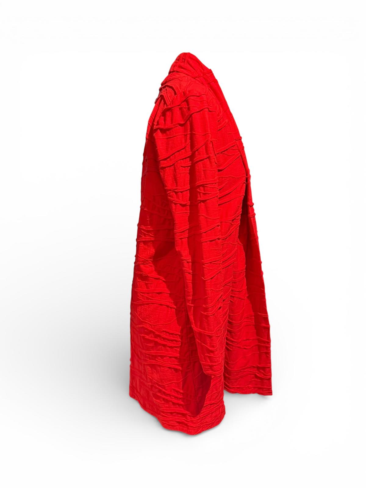 Klok Red Textured Long Sleeve Open Front Cardigan