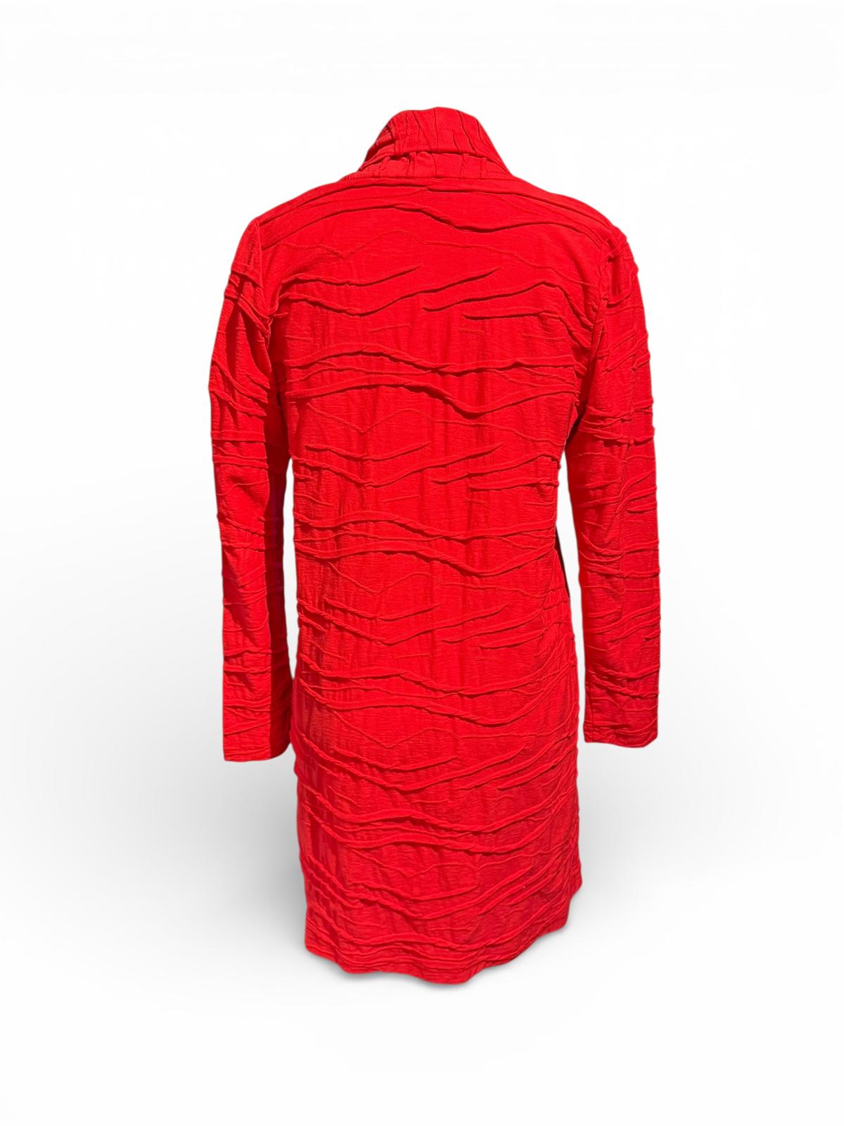 Klok Red Textured Long Sleeve Open Front Cardigan